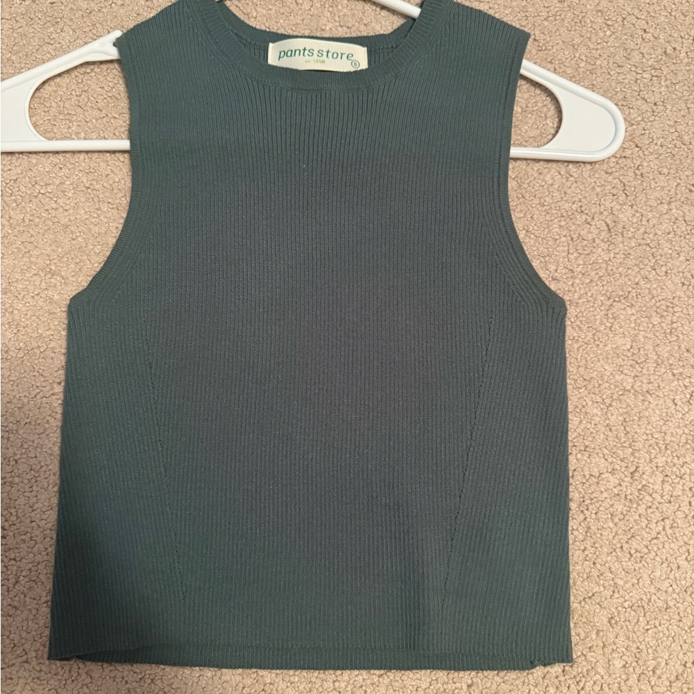 Green Sleeveless Ribbed Top